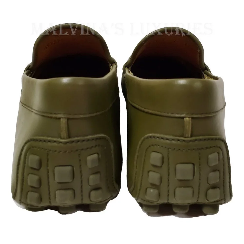 GUCCI SHOES MENS LOAFERS MOCCASINS G LOGO GREEN LEATHER sz 9G 9.5